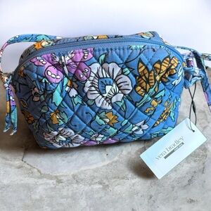 Vera Bradley Blue Quilted Floral Crossbody Pouch with Multicolor Blooms